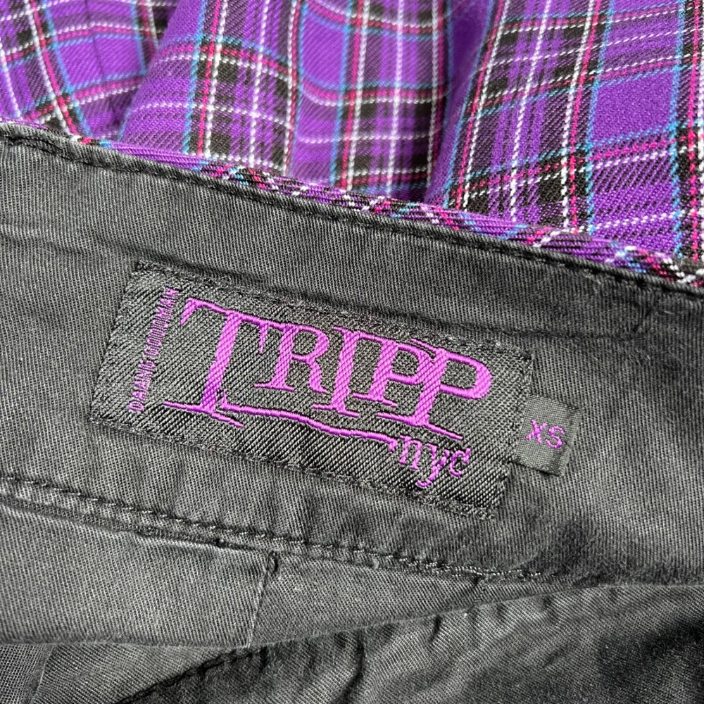 Y2K Vintage TRIPP Micro Mini Skirt Purple Plaid Pleated Reversible Metal Size XS - Picture 10 of 11
